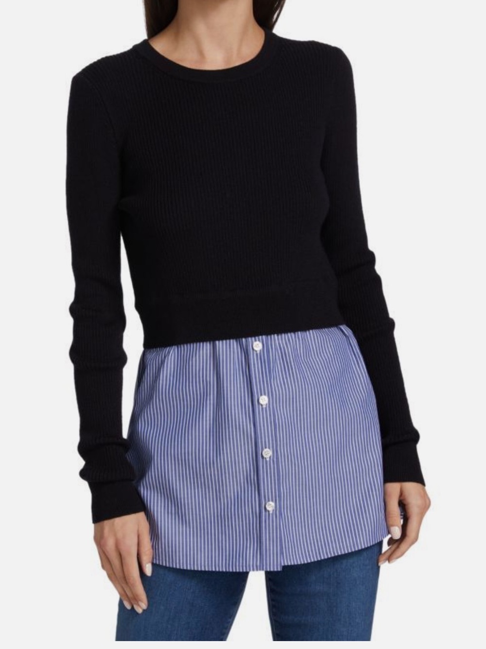 Veronica Beard Rocha Mixed Media Pullover Sweater in Navy